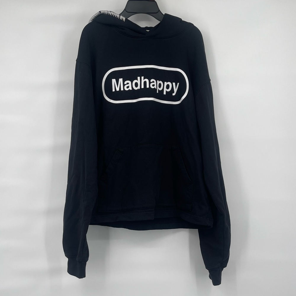 MadHappy black white logo graphic hooded sweatshirt hoodie